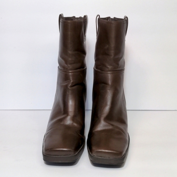 Skechers Vintage 90s y2k Brown Square Toe Chunky Heeled Boots Vegan Leather 10 - Picture 11 of 14
